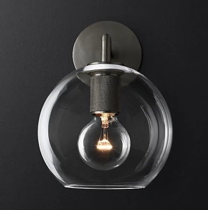 Изображение Бра Rh Utilitaire Globe Shade Single Sconce Black By Imperiumloft